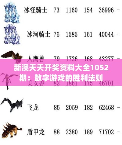 新澳天天开奖资料大全1052期：数字游戏的胜利法则