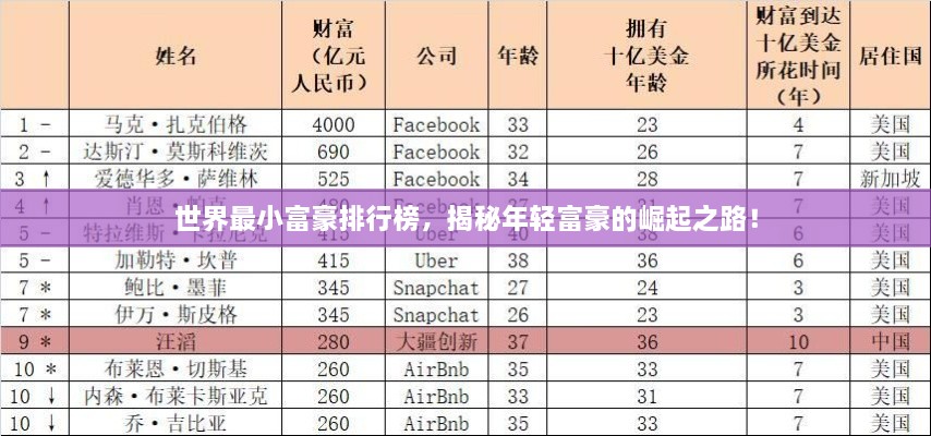 世界最小富豪排行榜，揭秘年轻富豪的崛起之路！
