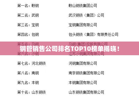 钢管销售公司排名TOP10榜单揭晓！