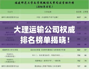 大理运输公司权威排名榜单揭晓！