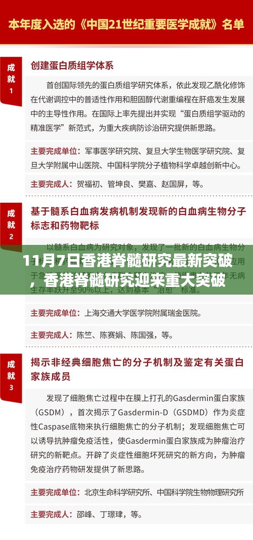 香港脊髓研究迎来重大突破，见证奇迹时刻的自信与成就感源泉（11月7日）