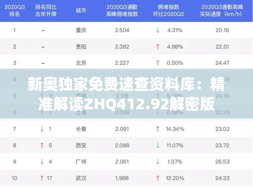 新奥独家免费速查资料库：精准解读ZHQ412.92解密版