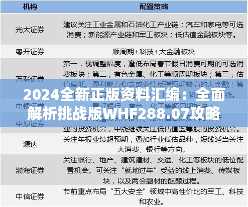 2024全新正版资料汇编：全面解析挑战版WHF288.07攻略手册