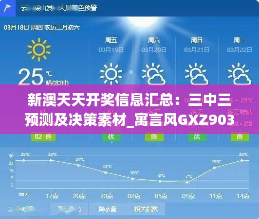 新澳天天开奖信息汇总：三中三预测及决策素材_寓言风GXZ903.01