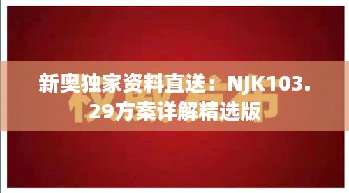 新奥独家资料直送：NJK103.29方案详解精选版