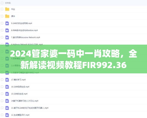 2024管家婆一码中一肖攻略，全新解读视频教程FIR992.36