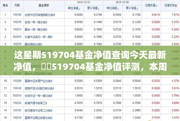 ​​本周最新净值解读，全面评测与解读519704基金净值表现及今日最新净值查询