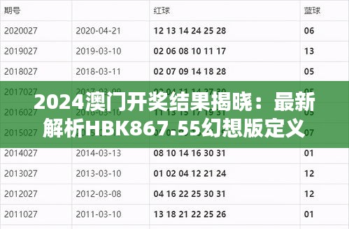 2024澳门开奖结果揭晓：最新解析HBK867.55幻想版定义