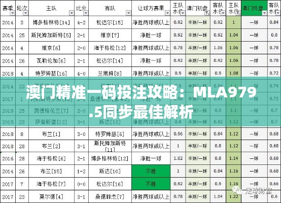 澳门精准一码投注攻略：MLA979.5同步最佳解析