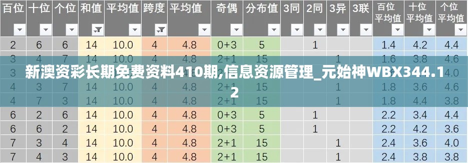 新澳资彩长期免费资料410期,信息资源管理_元始神WBX344.12