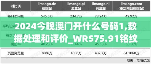 2024今晚澳门开什么号码1,数据处理和评价_WRS75.91铭纹