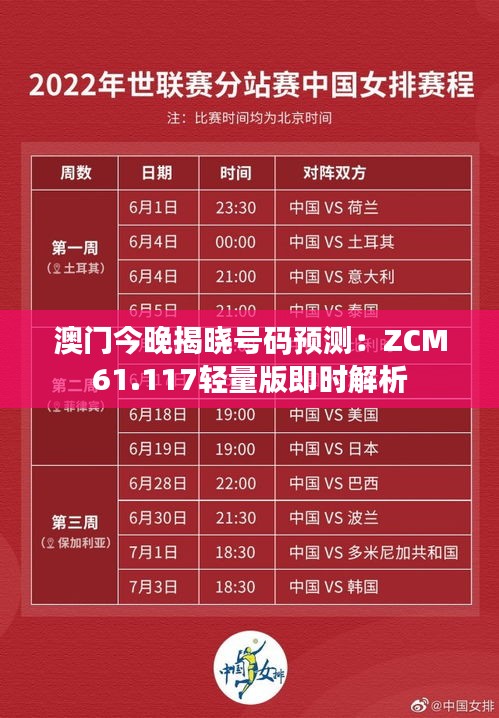 澳门今晚揭晓号码预测：ZCM61.117轻量版即时解析