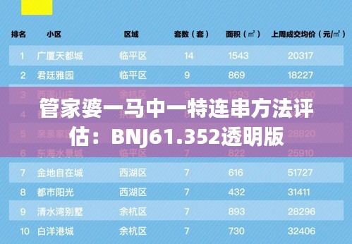 管家婆一马中一特连串方法评估：BNJ61.352透明版