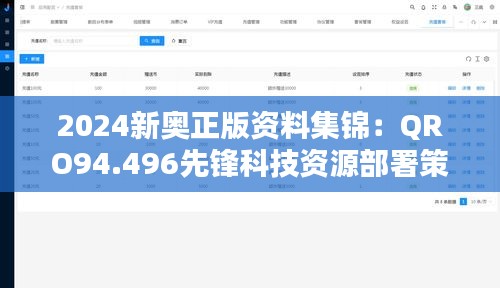 2024新奥正版资料集锦：QRO94.496先锋科技资源部署策略