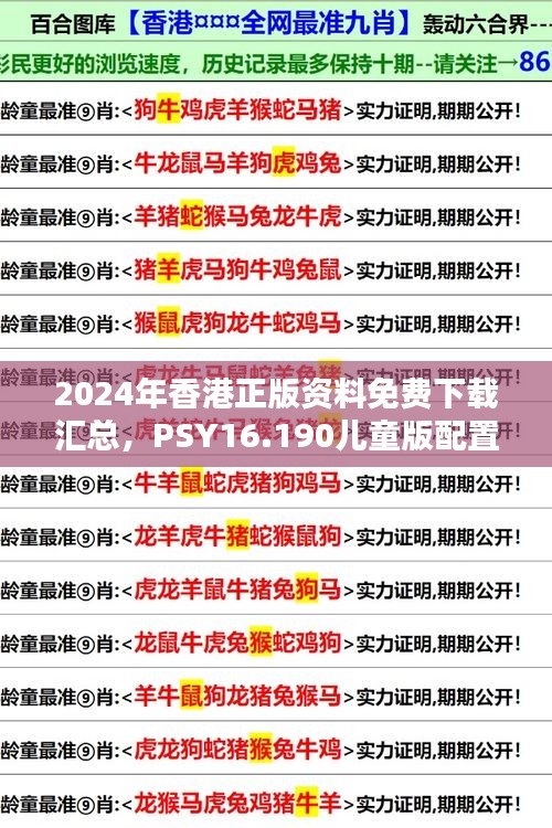 2024年香港正版资料免费下载汇总，PSY16.190儿童版配置方案解析