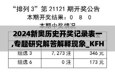 2024新奥历史开奖记录表一,专题研究解答解释现象_KFH7.25.94零障碍版