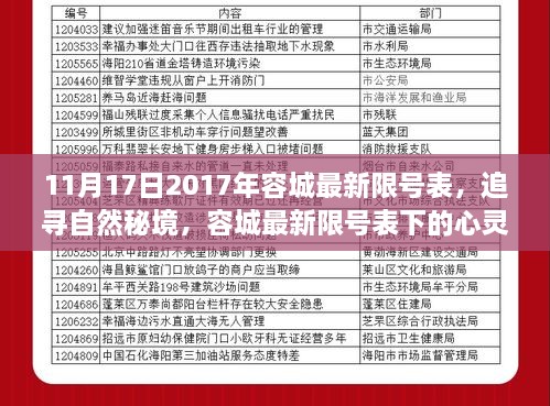 追寻自然秘境，容城最新限号表下的心灵之旅（2017年11月限号更新）