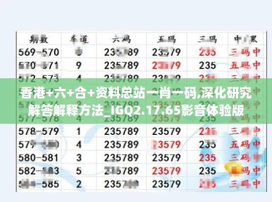 香港+六+合+资料总站一肖一码,深化研究解答解释方法_IGQ2.17.65影音体验版