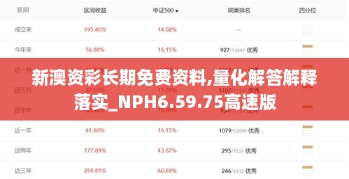 新澳资彩长期免费资料,量化解答解释落实_NPH6.59.75高速版