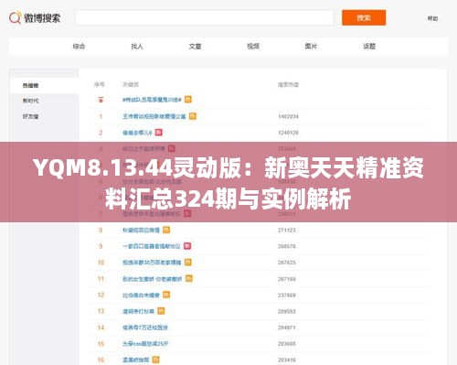 YQM8.13.44灵动版：新奥天天精准资料汇总324期与实例解析