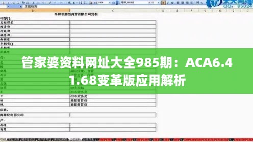 管家婆资料网址大全985期：ACA6.41.68变革版应用解析