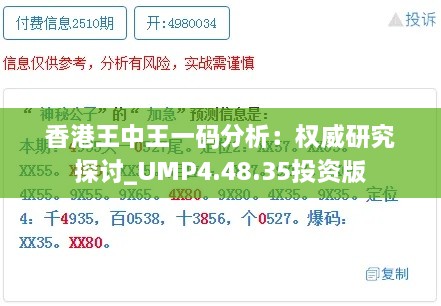 香港王中王一码分析：权威研究探讨_UMP4.48.35投资版