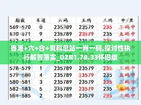 香港+六+合+资料总站一肖一码,探讨性执行解答落实_DZB1.78.33怀旧版