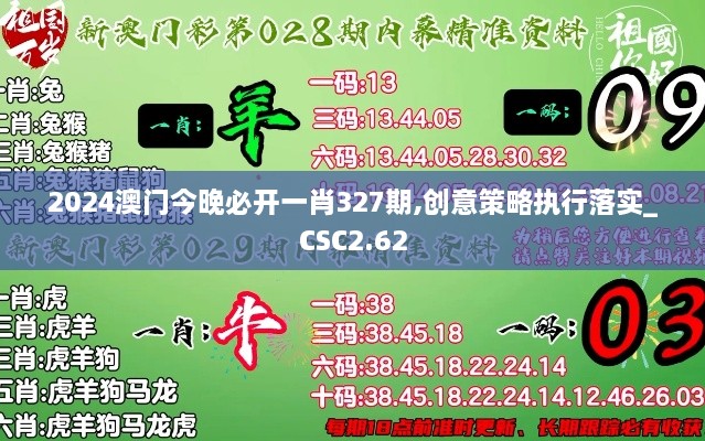 2024澳门今晚必开一肖327期,创意策略执行落实_CSC2.62