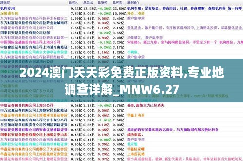 2024澳门天天彩免费正版资料,专业地调查详解_MNW6.27