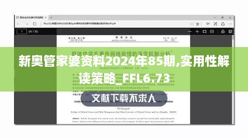 新奥管家婆资料2024年85期,实用性解读策略_FFL6.73