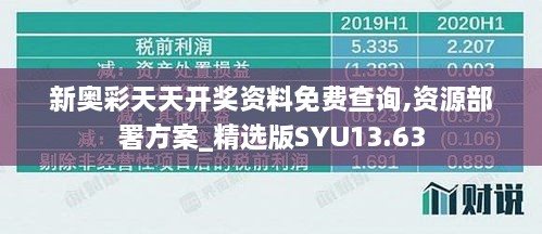 新奥彩天天开奖资料免费查询,资源部署方案_精选版SYU13.63