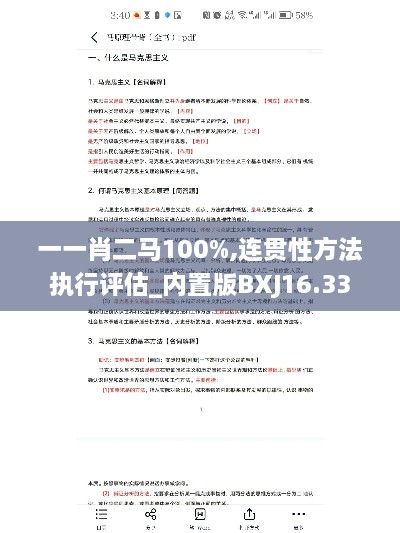 一一肖二马100%,连贯性方法执行评估_内置版BXJ16.33