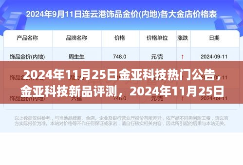 金亚科技新品评测与深度剖析，热门公告聚焦