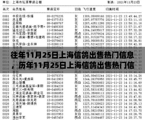 历年11月25日上海信鸽出售热门信息深度解析，产品特性、体验、对比及用户群体分析