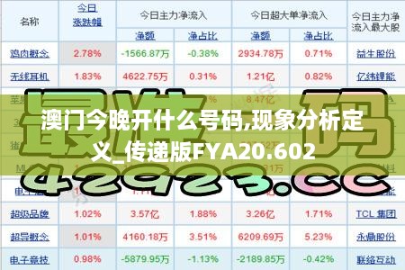 澳门今晚开什么号码,现象分析定义_传递版FYA20.602