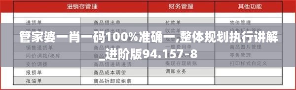 管家婆一肖一码100%准确一,整体规划执行讲解_进阶版94.157-8