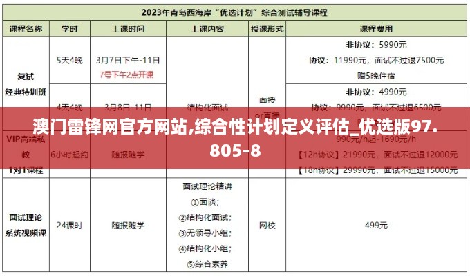 澳门雷锋网官方网站,综合性计划定义评估_优选版97.805-8