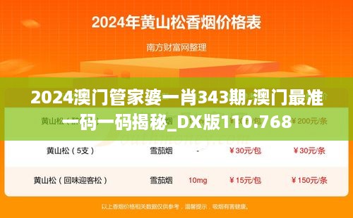 2024澳门管家婆一肖343期,澳门最准一码一码揭秘_DX版110.768