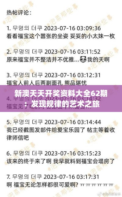 新澳天天开奖资料大全62期：发现规律的艺术之旅