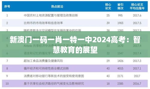 新澳门一码一肖一特一中2024高考：智慧教育的展望