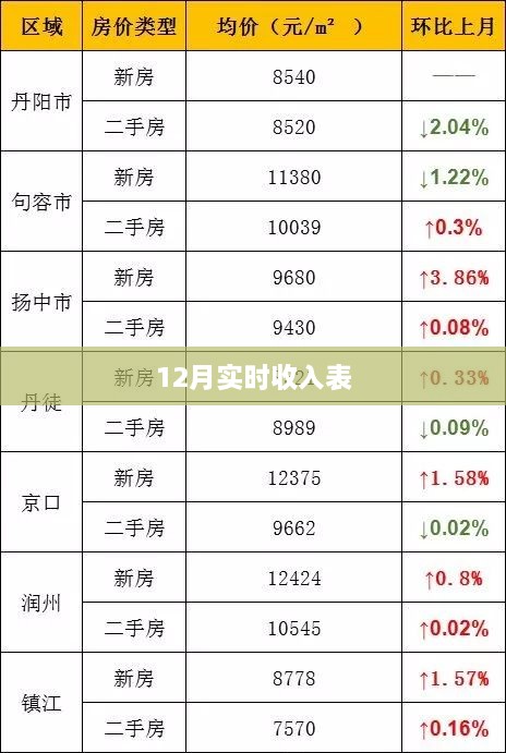 12月实时收入概览表