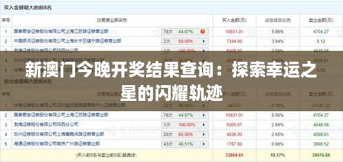 新澳门今晚开奖结果查询：探索幸运之星的闪耀轨迹