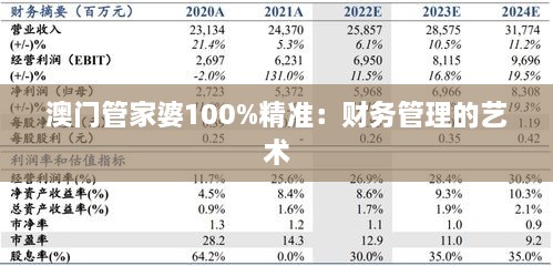 澳门管家婆100%精准：财务管理的艺术