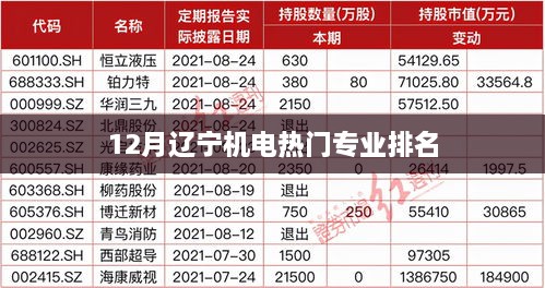 辽宁机电专业热门排名榜单（十二月版）