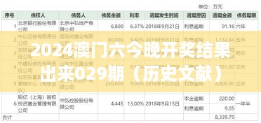 2024澳门六今晚开奖结果出来029期（历史文献）