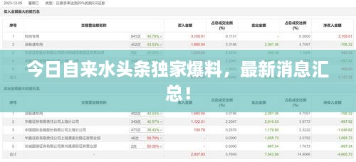 今日自来水头条独家爆料，最新消息汇总！